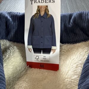 Boston Traders Women Blue Corduroy Sherpa Lined Button Up Shacket medium NWT